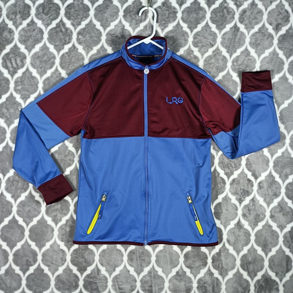 LRG Track Jacket Men Large Blue Burgundy Colorblock Lifted Research Group